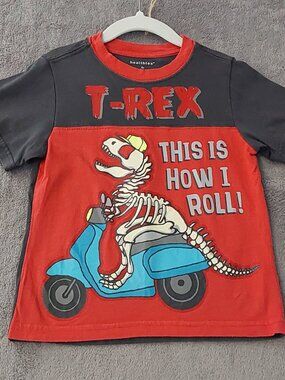 Healthtex Boys T-Rex Graphic T-Shirt Size 4T Dinosaur Scooter Tee